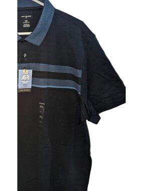 Van Heusen Air Performance Polo Shirt Mens 2XL Navy Blue Striped NWT